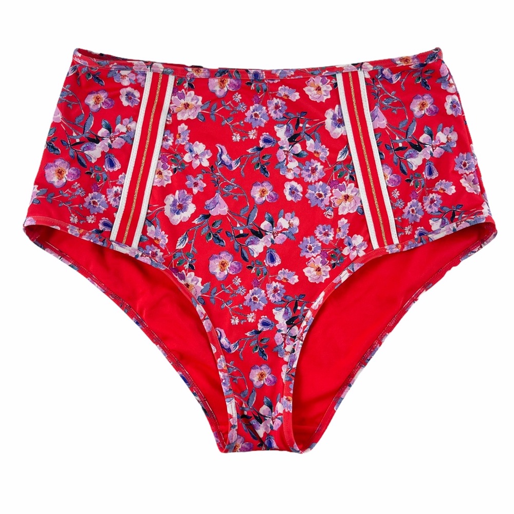 H&M floral high waisted bikini bottom red 10